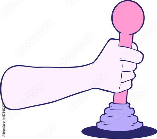 cartoon hand pulling lever in bright neon color