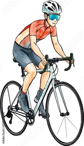 Boy riding a bicycle cartoon vector illustration.