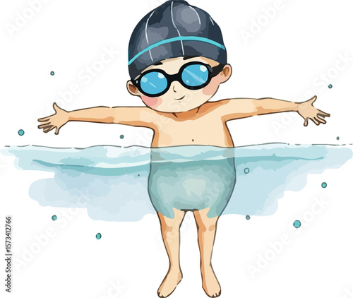 Cute swimmer cartoon vector illustration.