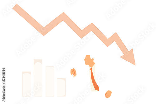 Concept of economic crisis and stock market crash. Businessman financial loss. Arrow graph going down. Bear market recession. Business failure metaphor. Bankruptcy investment.