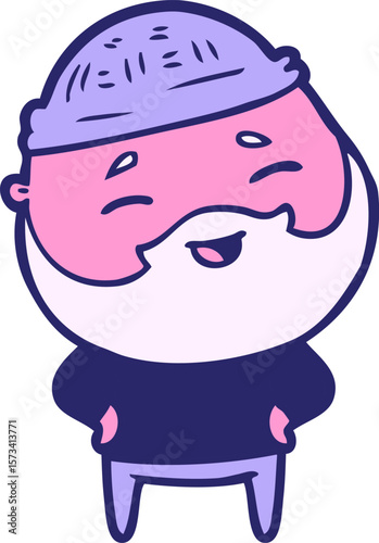 cartoon happy bearded man in bright neon color