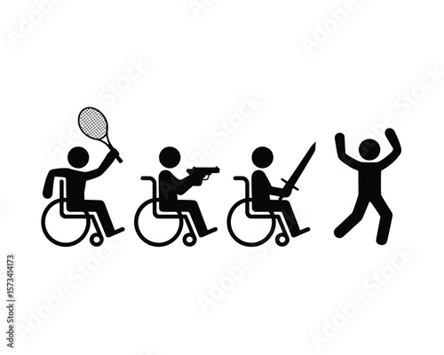 Paralympic & Movement Icon Collection – Wheelchair Sports and Active Figures in Line Art
