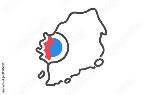 Stylized map of south korea with national flag symbol in the center