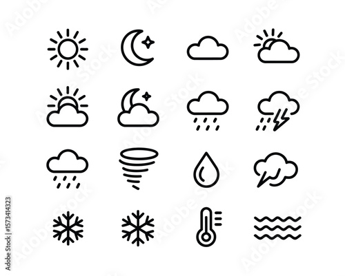 Nature’s Mood Icon Pack – Stylish Black Line Weather Symbols on White