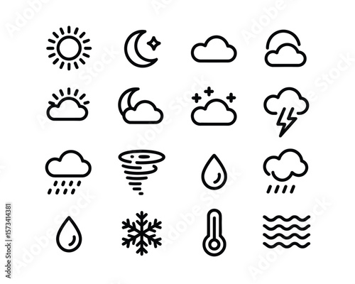Weather Essentials Collection – Minimal Line Icons for Forecast & Climate Apps