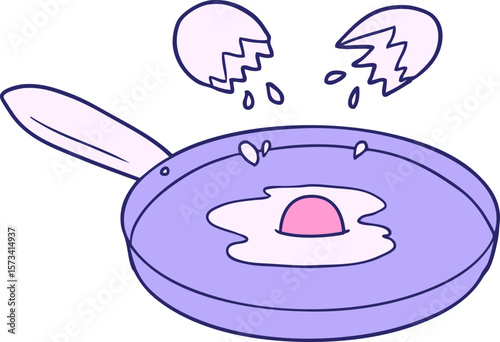 cartoon pan frying egg in bright neon color