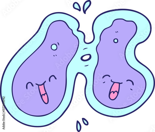 cartoon cell dividing in bright neon color