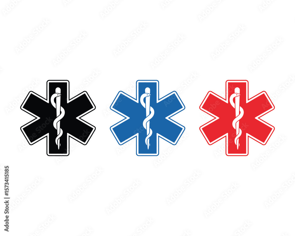 Obraz premium Caduceus Medical Symbol Trio – EMS Star of Life in Minimalist Design