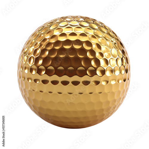Golden golf ball with dimple on transparent background