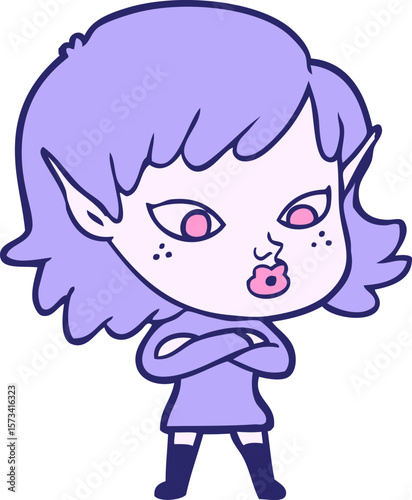 pretty cartoon elf girl in bright neon color