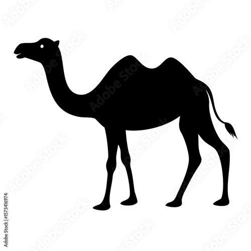 
Standing Camel Silhouette Side View Black Flat Animal Icon AI Generated.

