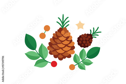 Grouped Pine Cones Mistletoe Berries And Greenery Bundle