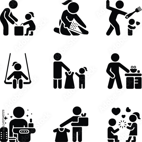 Family activities and life events icon set icons