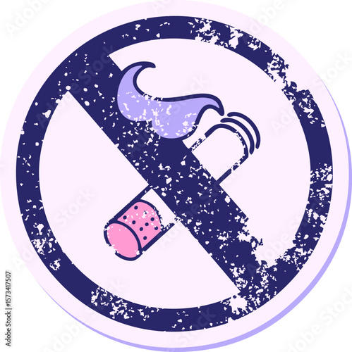 distressed sticker of a cute cartoon no smoking allowed sign in bright neon color