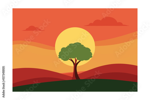 Lone Tree In An Open Field Under Radiant Summer Glow