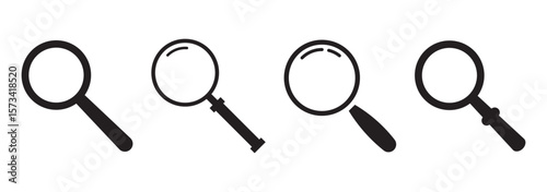 Magnifying glass icon set. loupe sign with check mark, plus symbol. Search icons