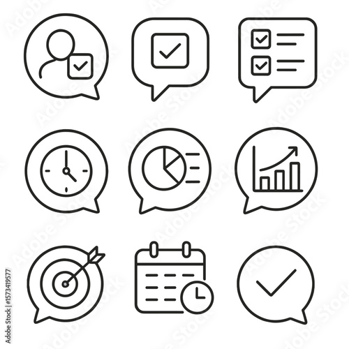 Productivity Messaging Icons. Outline style icons of Productivity and Task Messaging: task assigned bubble, to-do reply icon,