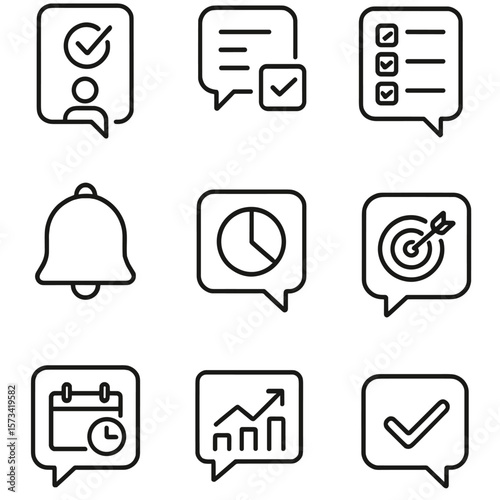Productivity Messaging Icons. Outline style icons of Productivity and Task Messaging: task assigned bubble, to-do reply icon,