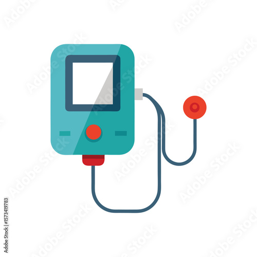 Flat Vector Illustration of a Medical Blood Pressure Monitor Device on white background