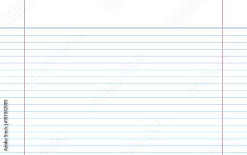 Blank white worksheet blue stripes exercise book vector design, 2 red stripes border, school paper worksheet.