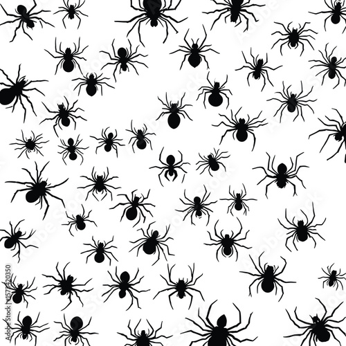 black and white spider silhouette grid — 72 hand-drawn icons in varied styles for nature, horror, and design themes