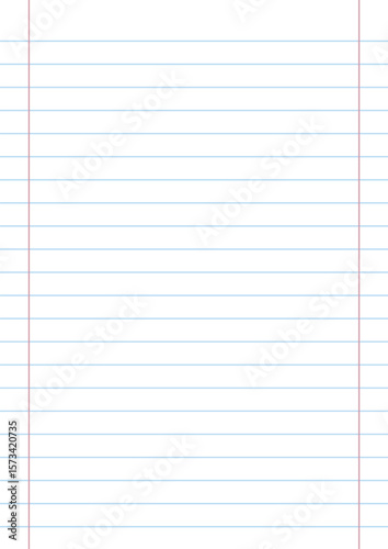 Blank white worksheet blue stripes exercise book vector design, two red stripes border.