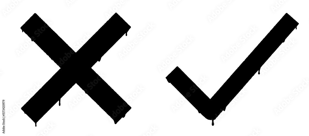 Brush Drawn X and Check Silhouettes - Dripping Paint PNG Symbols on Transparent Background Brush Drawn X and Check Silhouettes - Dripping Paint PNG Symbols on Transparent Background