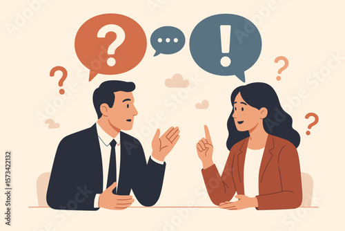 Business Q&A Session, Brainstorming Conversation, Problem Solving Discussion, FAQ, Question and Answer, Teamwork, Communication, Office Meeting, Solution Concept Illustration