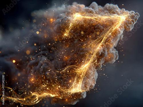 Image of an intense explosion at night, depicted in vivid oranges and yellows The explosion emits streams of light, suggesting movement and force Contrasting dark background emphasize - AI-Generated