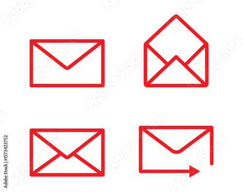 Email and mail icon set envelope for communication & messaging vector illustration, mail vector icon set. email, post, letter, envelope, newsletter collecton isolated on white. line outline thin flat