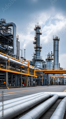 Chemical industry facilities with pipelines and equipment for production   -
