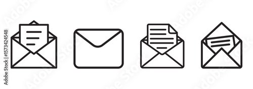 set of mail icon thin line style. envelope, message, email icon. vector illustration