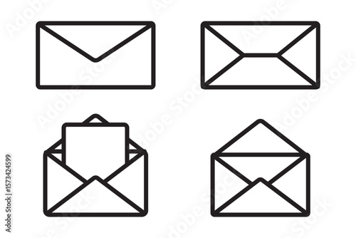 set of mail icon thin line style. envelope, message, email icon. vector illustration