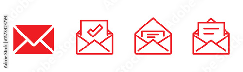 Mail or email icon set. Envelope symbol with letter. Vector illustration and PNG transparent