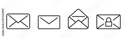 Mail or email icon set. Envelope symbol with letter. Vector illustration and PNG transparent
