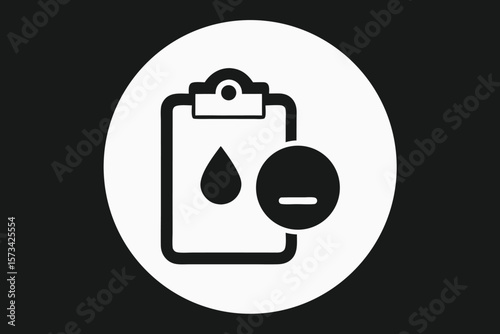 Black and White Circular Icon of Clipboard with Two Water Droplets and Negative Symbol in Circle vector