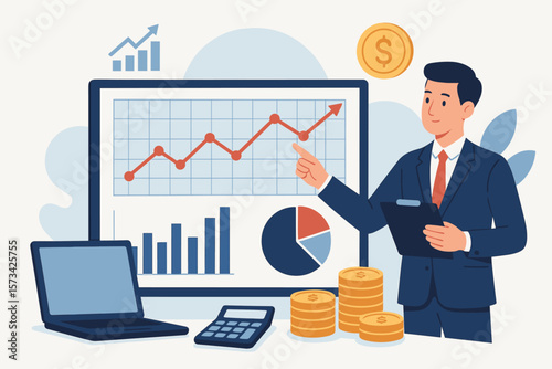 Businessman analyzing financial data graph for stock investment. Calculating for investment growth target and company balance sheet. Business strategy for success concept.