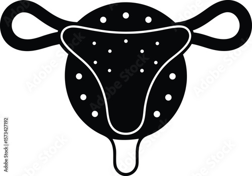 Black and White Icon of Female Reproductive System with Contraceptive Diaphragm Simple Graphic Design Medical Illustration