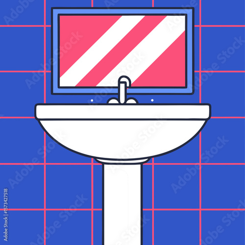 Modern wall-mounted sink with mirror tiles