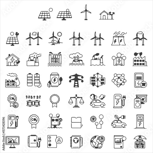 Greener Future Pictograms Depicting Renewable Energy Sources and Environmental Conservation for Sustainable Living and Ecological Harmony