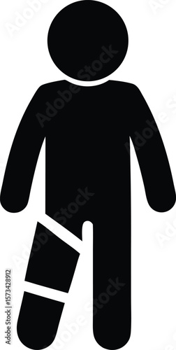Black Glyph Icon Simple Pictogram of a Person with a Leg Cast Lower Leg Injury Medical Symbol Black and White Illustration