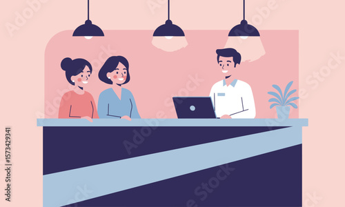 People at Help Desk with Laptops