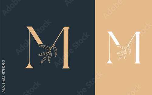 Letter M with leaf logo design vector illustration for spa, beauty, hotel and business