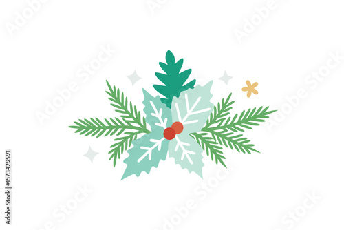 Snow Touched Cedar Leaves And Winter Floral Layout