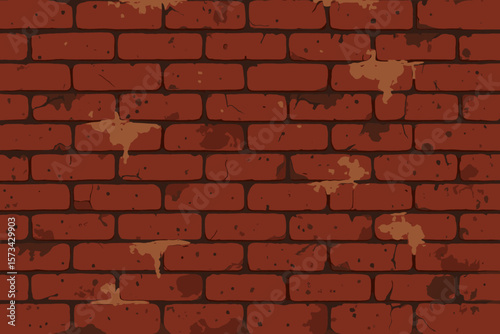 Grunge red brick wall background texture, vintage distressed brickwork, modern flat vector cartoon illustration, rough surface, weathered masonry, seamless pattern