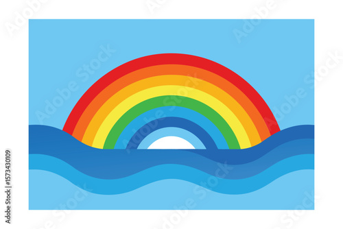 Rainbow Spectrum Sky Above Abstract Ocean Waves