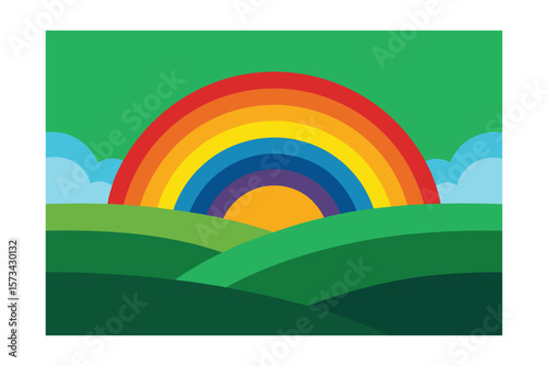 Rainbow Forming Above Green Pastures During Sunset