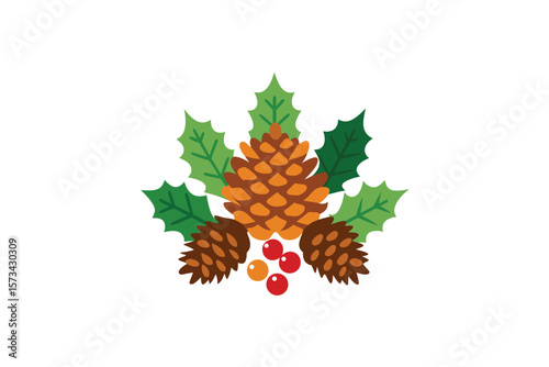 Pine Cones Cedar And Holly Grouped In Holiday Theme