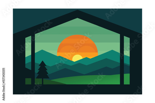 Peaceful Sunset View From Cabin Overlooking Green Valleys