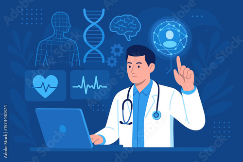 Medical technology and science innovation with AI data for diagnosis, patient care, and advanced research development to increase accuracy in future healthcare treatment